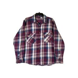 Dakota Western Heavyweight Flannel Button-Up Shirt Men's XL Maroon Plaid Vtg